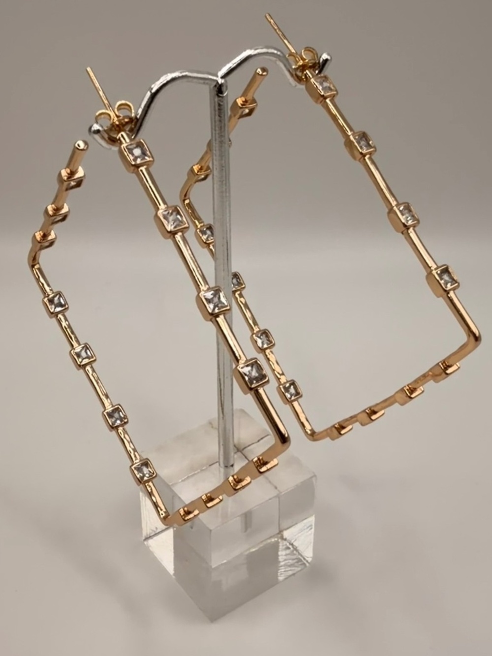 Gold-Tone Square Crystal Hoop Earrings